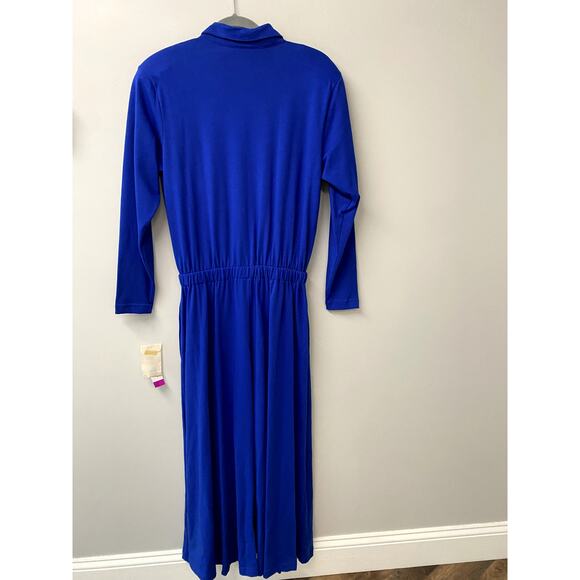 NWT Vintage Liz Claiborne Embroidered Blue Long Sleeve Maxi Dress L - Picture 8 of 8
